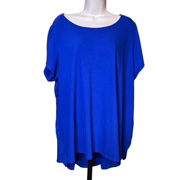 Lands End Blue Relaxed Fit blouse With Peplum Sheer Back Panel Plus Size 3X u - Picture 1 of 10
